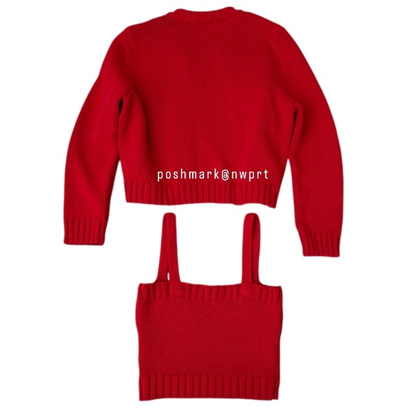 [SET] ZARA 🍓 Knit Cardigan Sweater Cami Tank Top Red XS S - Picture 8 of 16